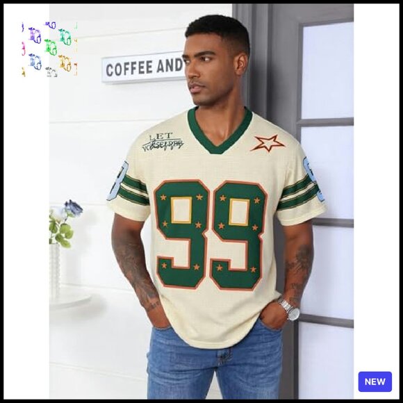 Oversized V-Neck Jersey Tee Y2K Streetwear Graphic Top Summer Fall - Picture 3 of 8